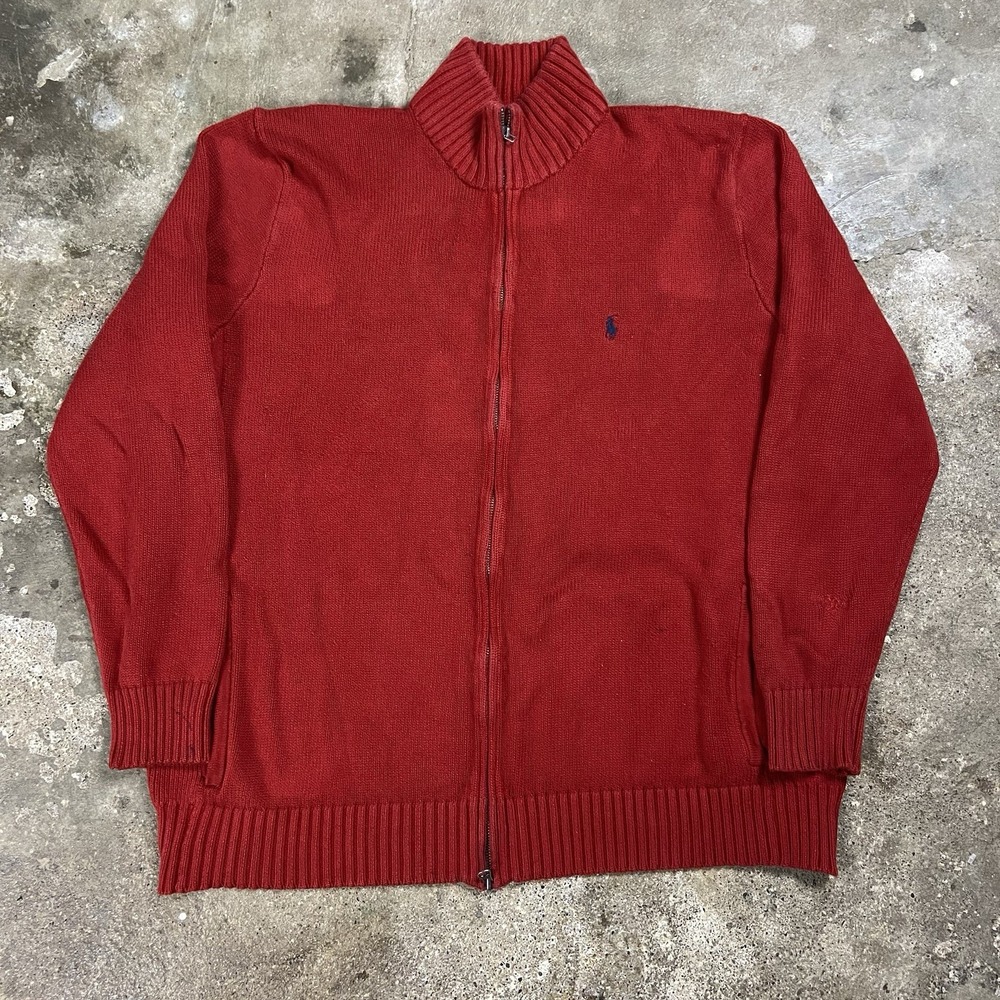 Vintage Polo Ralph Lauren Sweater Size 2XLT Red Knit Full Zip Pony Logo